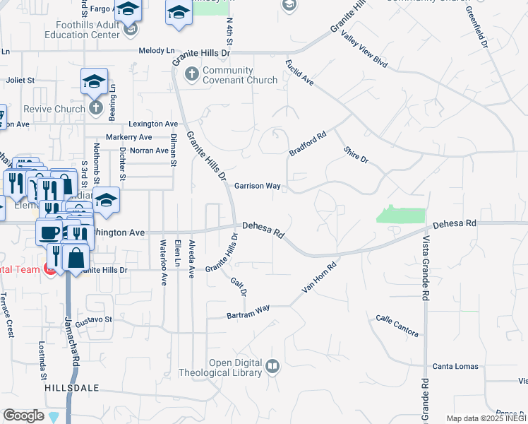 map of restaurants, bars, coffee shops, grocery stores, and more near 1758 Dehesa Road in El Cajon