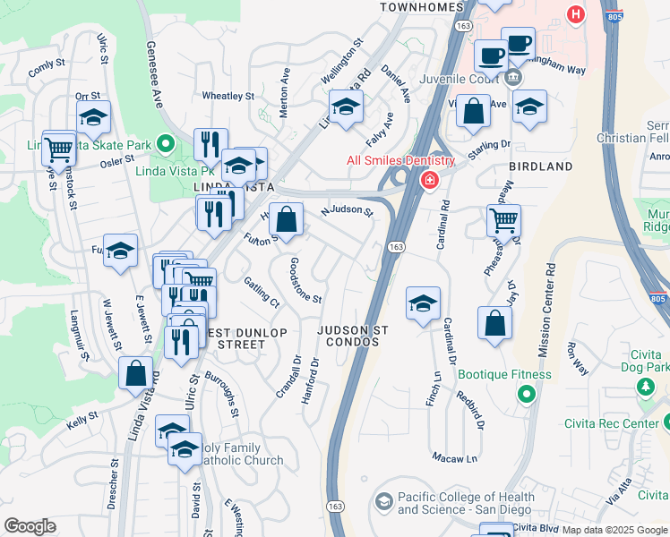 map of restaurants, bars, coffee shops, grocery stores, and more near 2471 West Ingersoll Street in San Diego