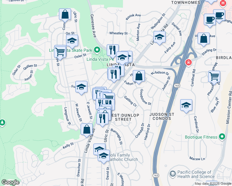 map of restaurants, bars, coffee shops, grocery stores, and more near 7137 Hyatt Street in San Diego