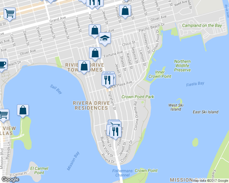 map of restaurants, bars, coffee shops, grocery stores, and more near 3782 Ingraham Street in San Diego