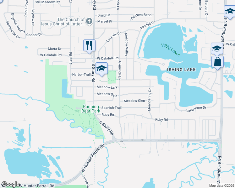 map of restaurants, bars, coffee shops, grocery stores, and more near 2008 Glenwick Lane in Irving