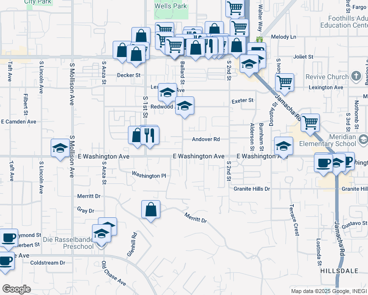 map of restaurants, bars, coffee shops, grocery stores, and more near 615 Ballard Street in El Cajon