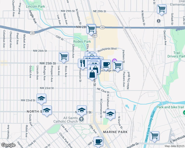 map of restaurants, bars, coffee shops, grocery stores, and more near 2326 Ellis Avenue in Fort Worth