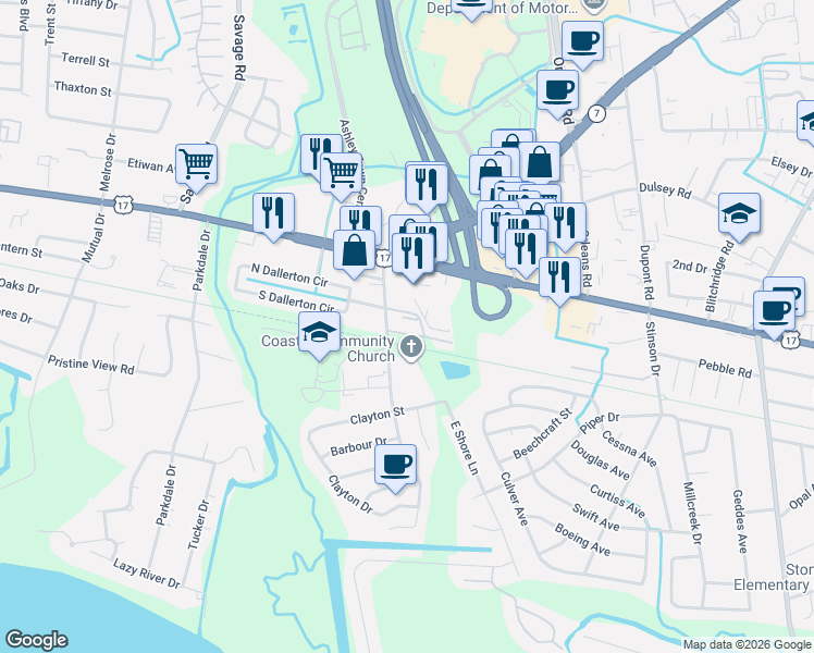 map of restaurants, bars, coffee shops, grocery stores, and more near 2035 Rondo Street in Charleston