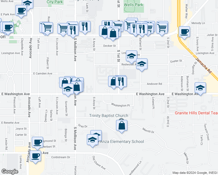 map of restaurants, bars, coffee shops, grocery stores, and more near 657 Benton Place in El Cajon