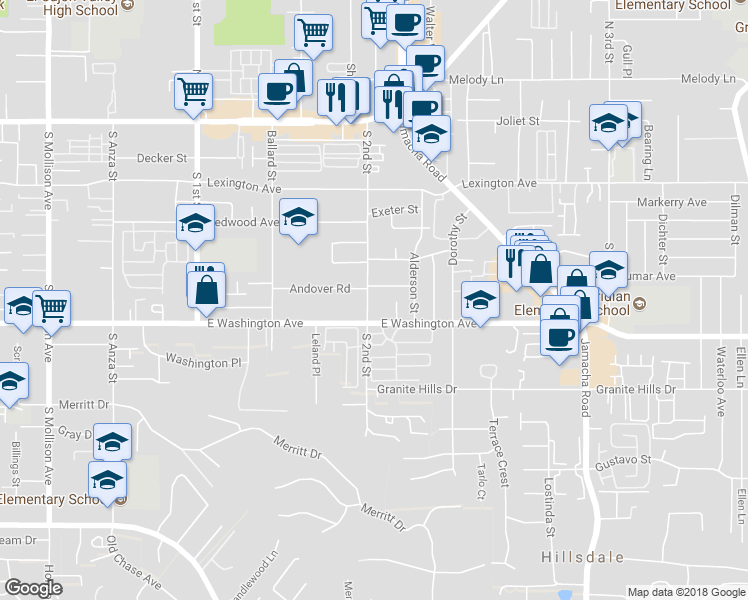 map of restaurants, bars, coffee shops, grocery stores, and more near 657 South 2nd Street in El Cajon