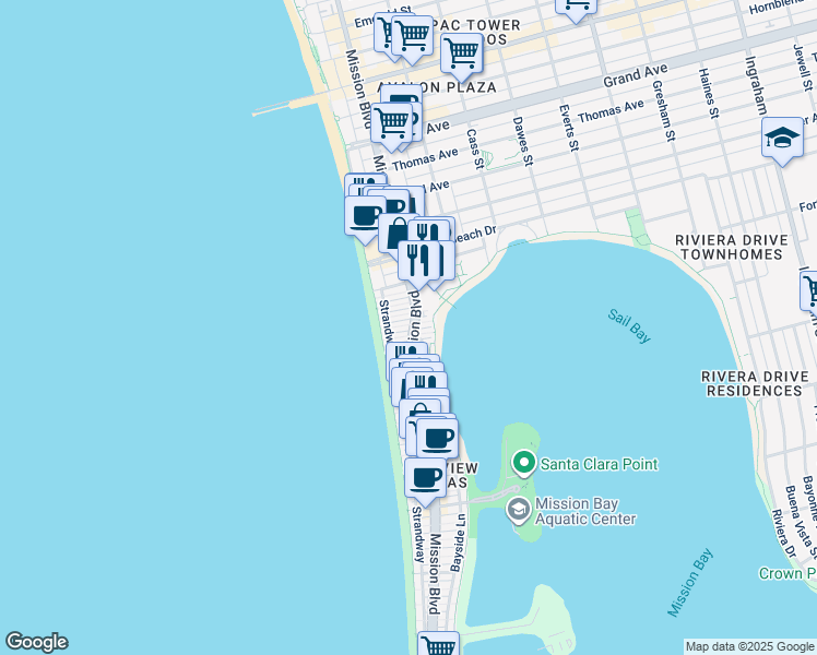 map of restaurants, bars, coffee shops, grocery stores, and more near 747 Windemere Court in San Diego