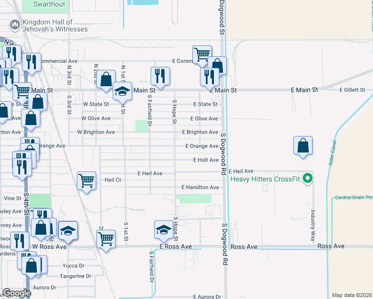 map of restaurants, bars, coffee shops, grocery stores, and more near 333 East Orange Avenue in El Centro