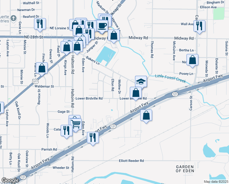 map of restaurants, bars, coffee shops, grocery stores, and more near 2012 Elton Road in Fort Worth