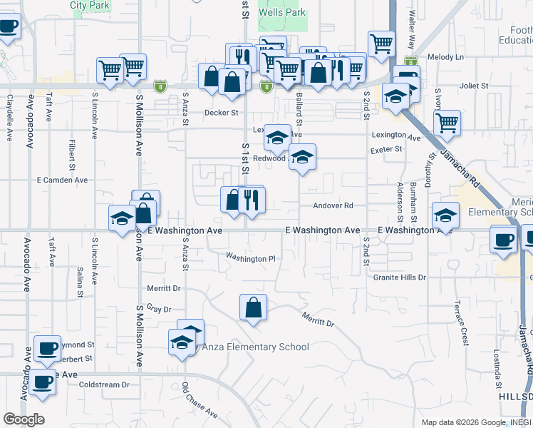 map of restaurants, bars, coffee shops, grocery stores, and more near 1131 Buckskin Road in El Cajon