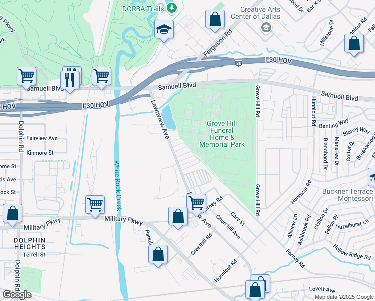 map of restaurants, bars, coffee shops, grocery stores, and more near 4104 Warbler Street in Dallas
