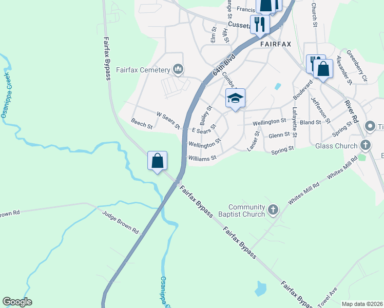 map of restaurants, bars, coffee shops, grocery stores, and more near 101 Williams Street in Valley
