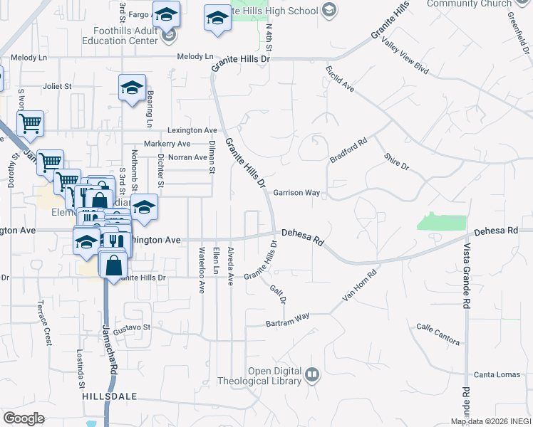 map of restaurants, bars, coffee shops, grocery stores, and more near 1672 Spanish Oak Place in El Cajon
