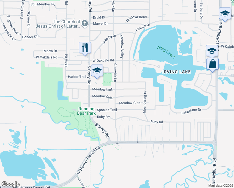 map of restaurants, bars, coffee shops, grocery stores, and more near 2008 Glenwick Lane in Irving