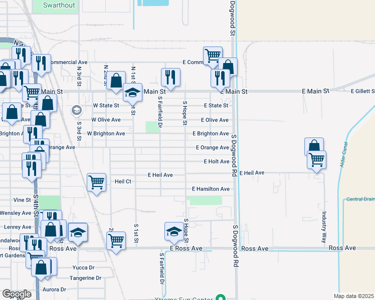 map of restaurants, bars, coffee shops, grocery stores, and more near 307 East Orange Avenue in El Centro