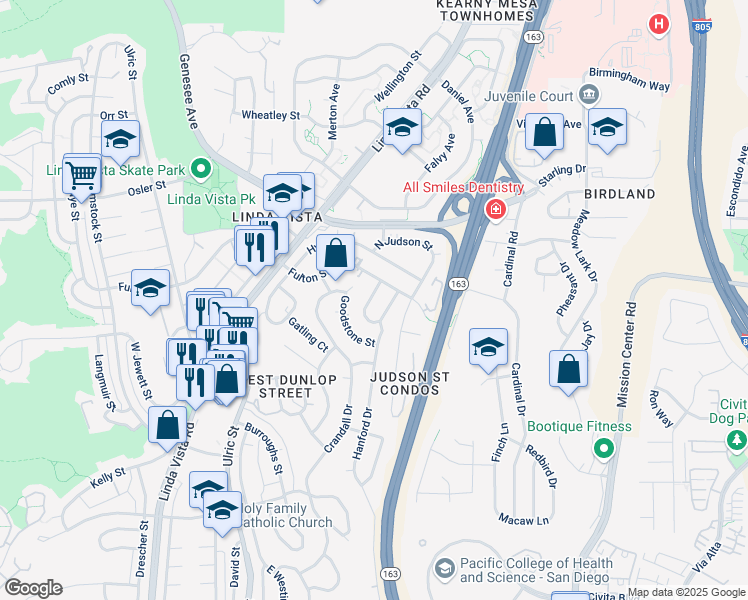map of restaurants, bars, coffee shops, grocery stores, and more near 2471 West Ingersoll Street in San Diego