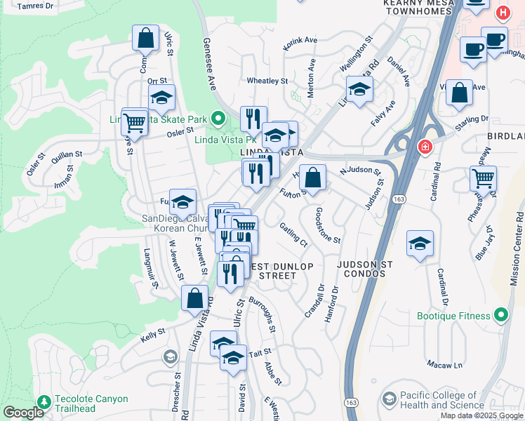map of restaurants, bars, coffee shops, grocery stores, and more near 7136-38 East Hyatt Street in San Diego