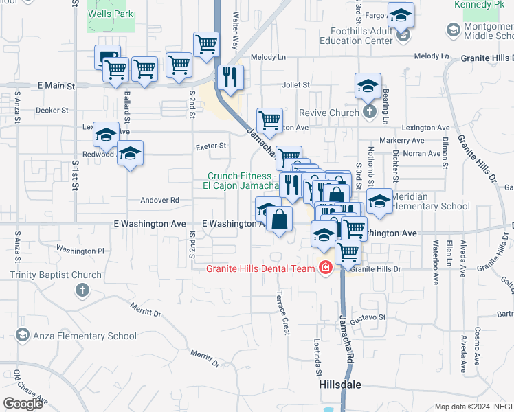 map of restaurants, bars, coffee shops, grocery stores, and more near 636 Dorothy Street in El Cajon