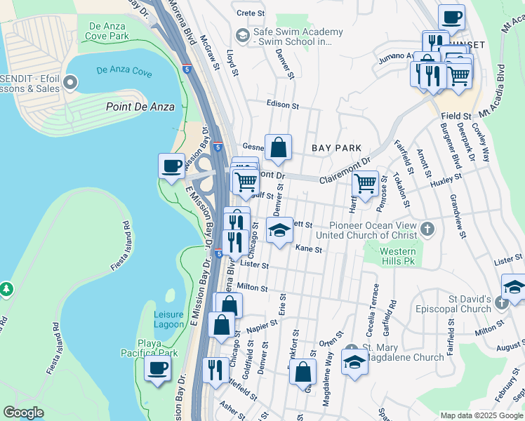 map of restaurants, bars, coffee shops, grocery stores, and more near 4232 Jellett Street in San Diego