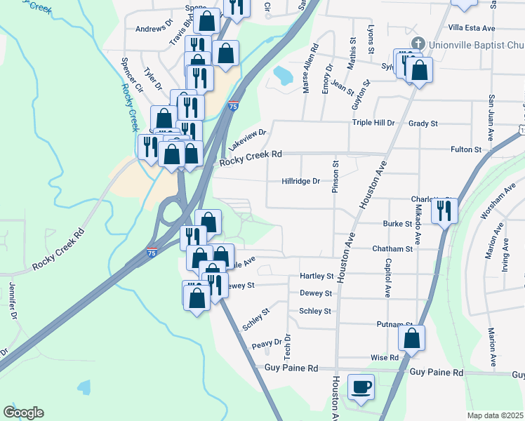 map of restaurants, bars, coffee shops, grocery stores, and more near 4187 Buena Vista Avenue in Macon