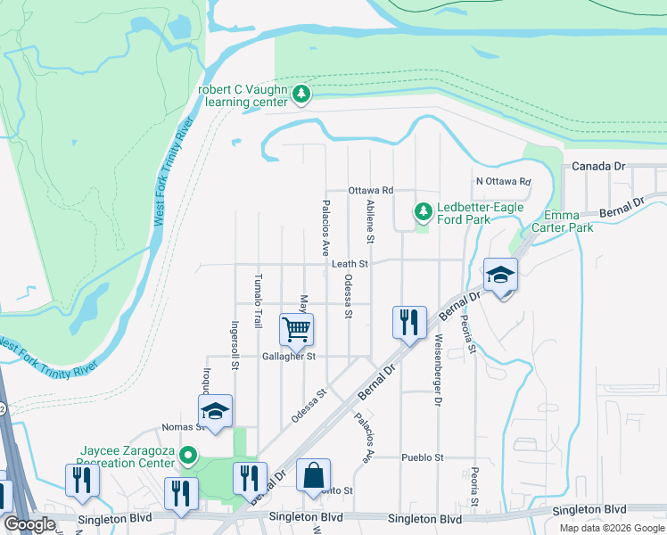 map of restaurants, bars, coffee shops, grocery stores, and more near 3803 Odessa Street in Dallas