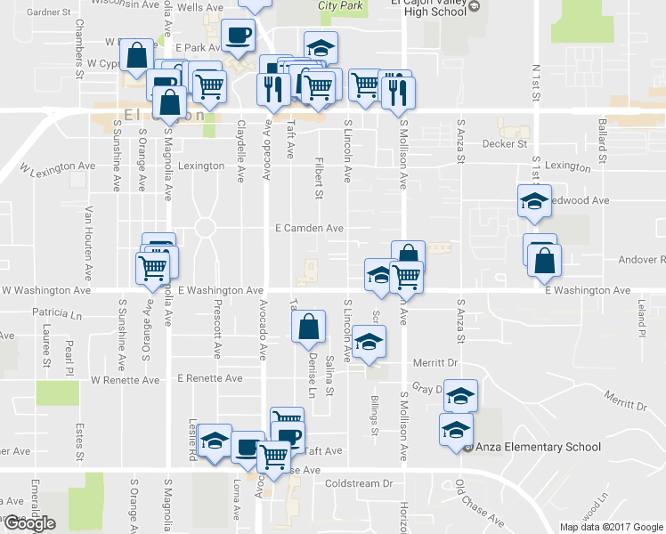 map of restaurants, bars, coffee shops, grocery stores, and more near 672 South Lincoln Avenue in El Cajon