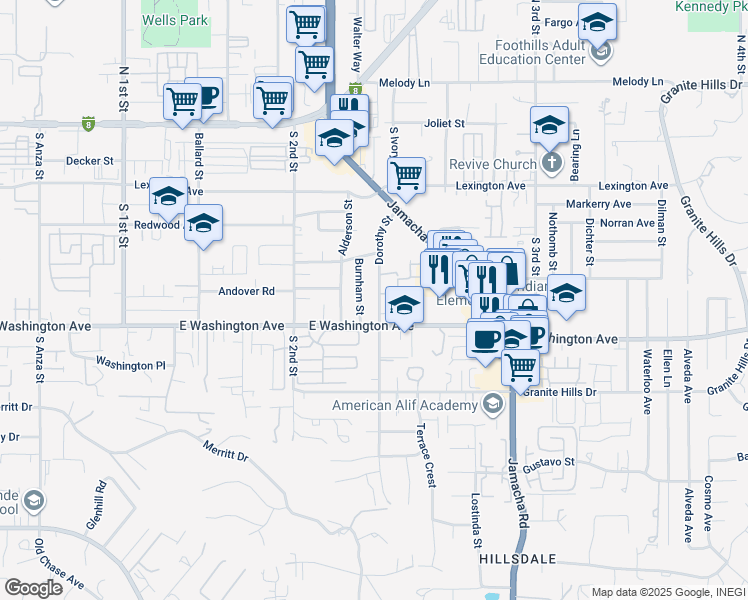 map of restaurants, bars, coffee shops, grocery stores, and more near 636 Dorothy Street in El Cajon