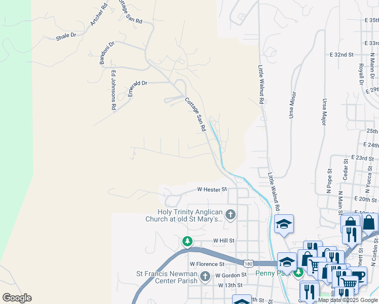 map of restaurants, bars, coffee shops, grocery stores, and more near 11 Opal Dr in Silver City
