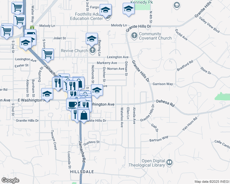 map of restaurants, bars, coffee shops, grocery stores, and more near 630 Wichita Avenue in El Cajon