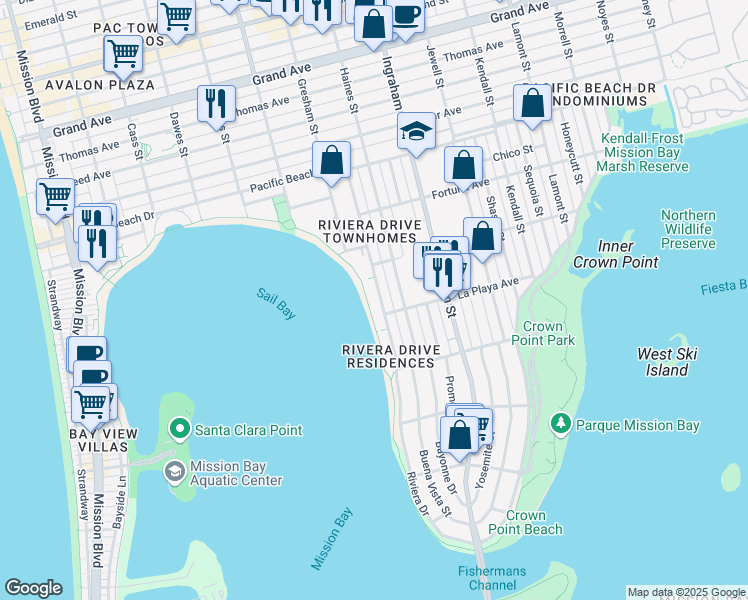 map of restaurants, bars, coffee shops, grocery stores, and more near in San Diego