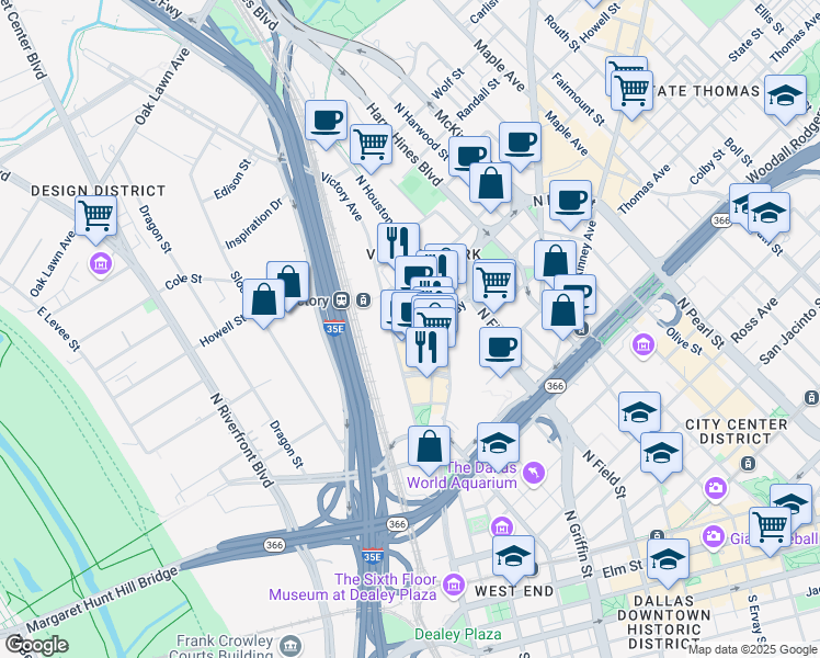 map of restaurants, bars, coffee shops, grocery stores, and more near 3039 Nowitzki Way in Dallas