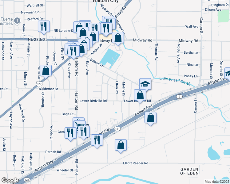 map of restaurants, bars, coffee shops, grocery stores, and more near 2012 Elton Road in Fort Worth