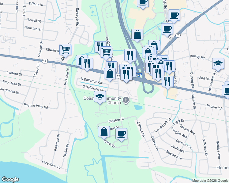 map of restaurants, bars, coffee shops, grocery stores, and more near 513 Arlington Drive in Charleston