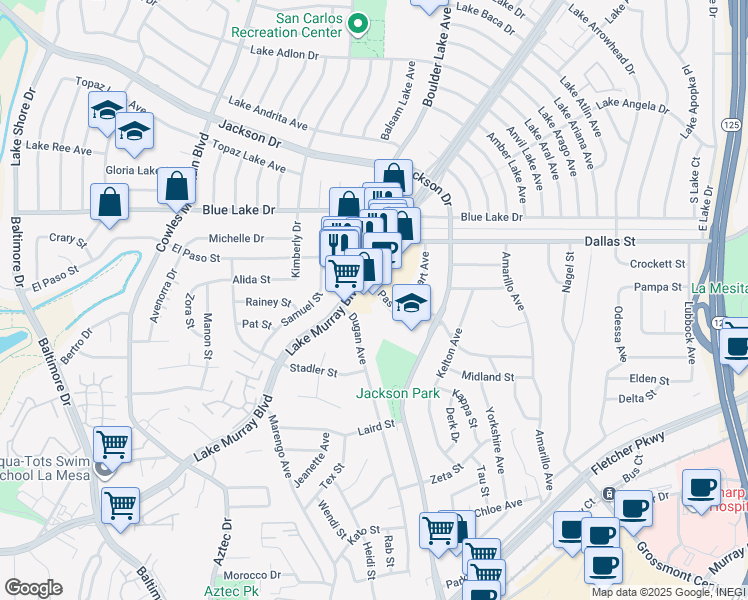 map of restaurants, bars, coffee shops, grocery stores, and more near 8257 El Paso Street in La Mesa