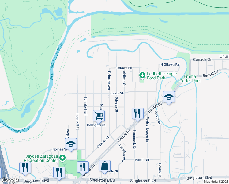 map of restaurants, bars, coffee shops, grocery stores, and more near 3803 Odessa Street in Dallas