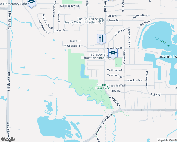 map of restaurants, bars, coffee shops, grocery stores, and more near 2212 Biscayne Drive West in Irving