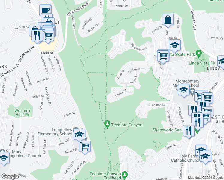 map of restaurants, bars, coffee shops, grocery stores, and more near in San Diego