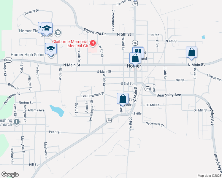 map of restaurants, bars, coffee shops, grocery stores, and more near 711 McCasland Street in Homer