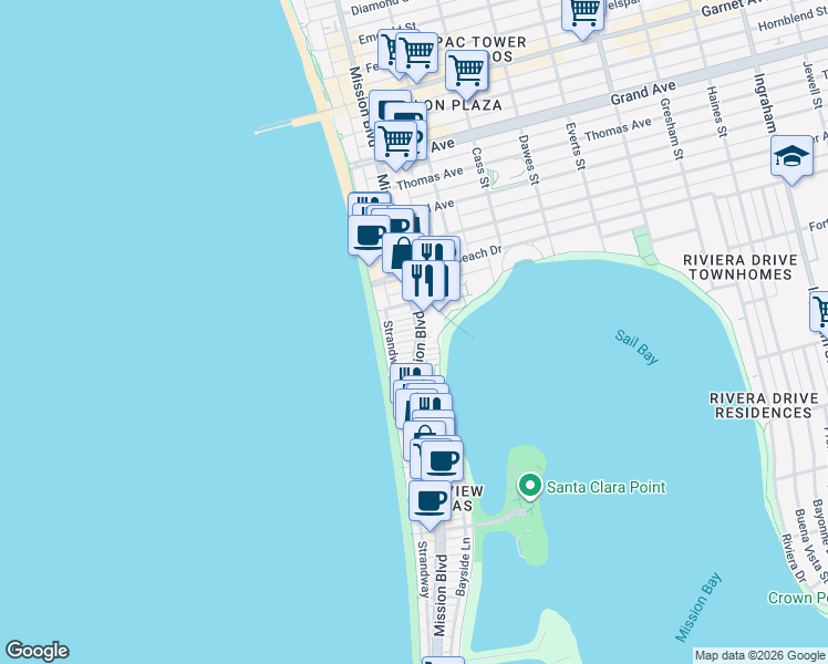 map of restaurants, bars, coffee shops, grocery stores, and more near 754 Yarmouth Court in San Diego