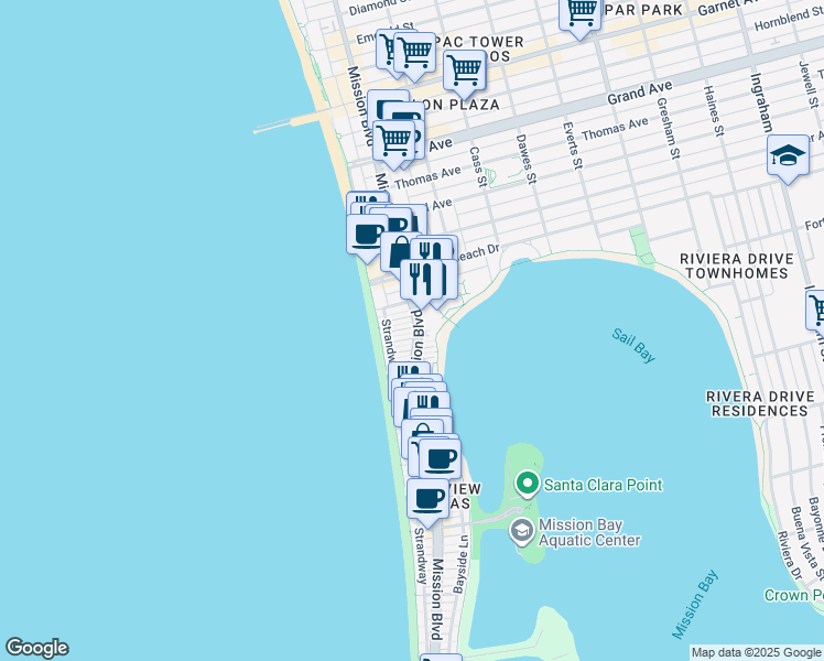map of restaurants, bars, coffee shops, grocery stores, and more near 754 Yarmouth Court in San Diego