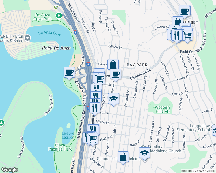 map of restaurants, bars, coffee shops, grocery stores, and more near 2553 Chicago Street in San Diego