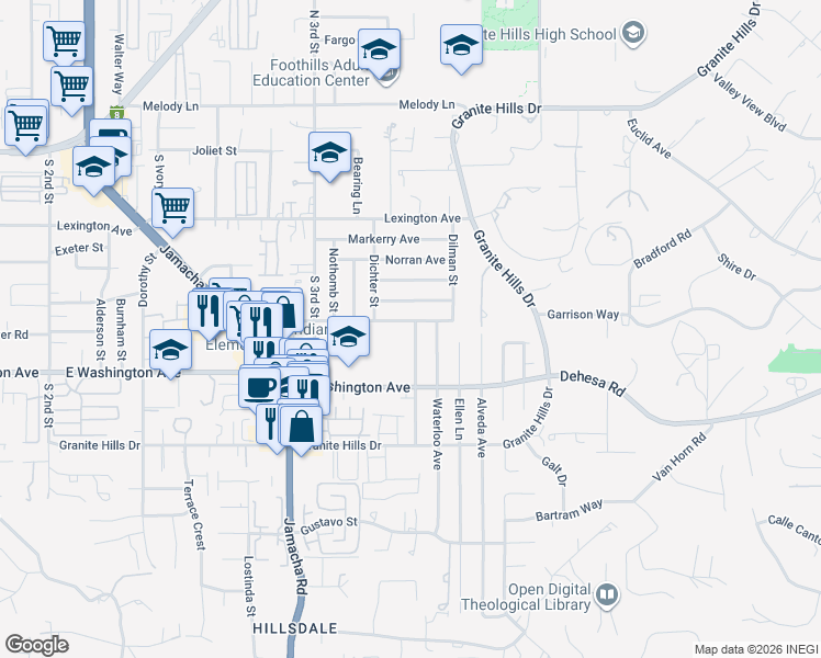 map of restaurants, bars, coffee shops, grocery stores, and more near 630 Wichita Avenue in El Cajon