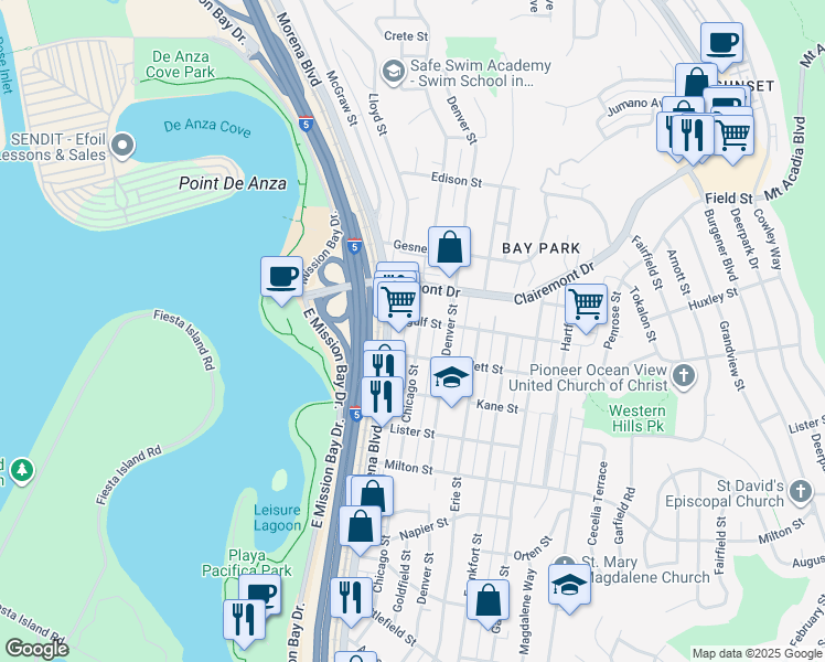 map of restaurants, bars, coffee shops, grocery stores, and more near 4172 Jellett Street in San Diego