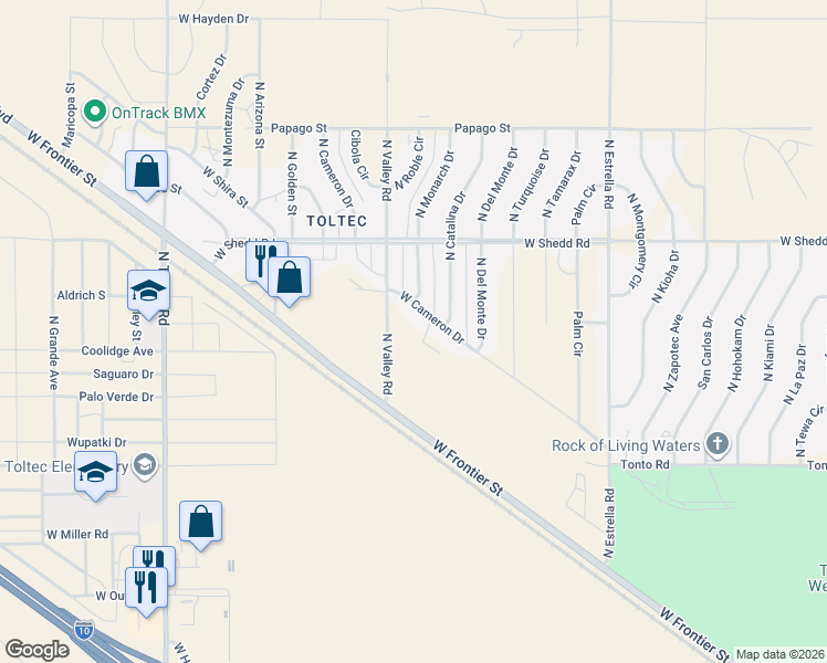 map of restaurants, bars, coffee shops, grocery stores, and more near 3735 North Valley Road in Eloy