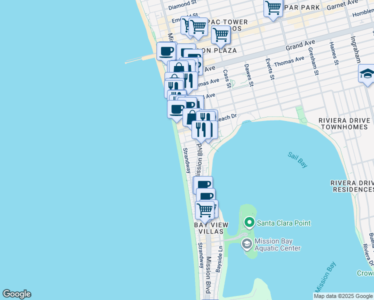 map of restaurants, bars, coffee shops, grocery stores, and more near York Court in San Diego