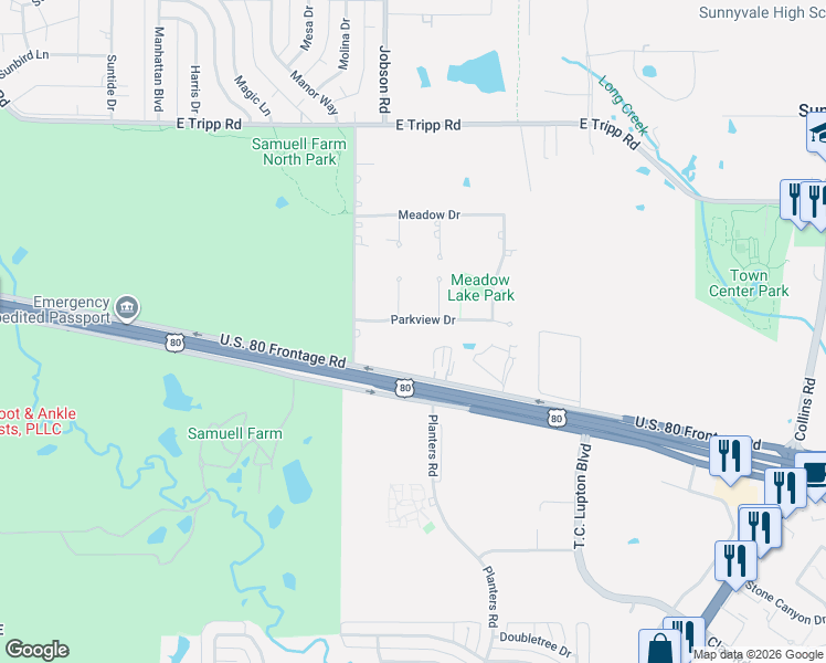 map of restaurants, bars, coffee shops, grocery stores, and more near 100 Texas Circle in Sunnyvale