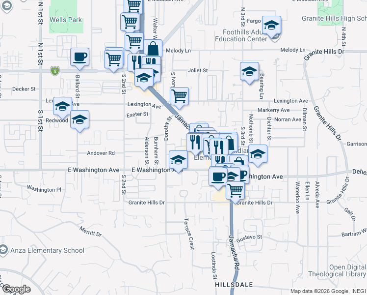 map of restaurants, bars, coffee shops, grocery stores, and more near 514 Jamacha Road in El Cajon