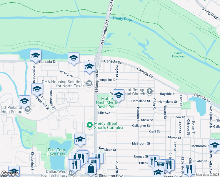 map of restaurants, bars, coffee shops, grocery stores, and more near 2022 Leath Street in Dallas