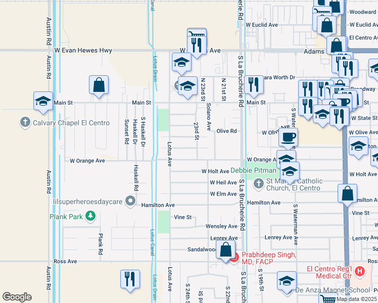 map of restaurants, bars, coffee shops, grocery stores, and more near 1821-1835 23rd Street in El Centro