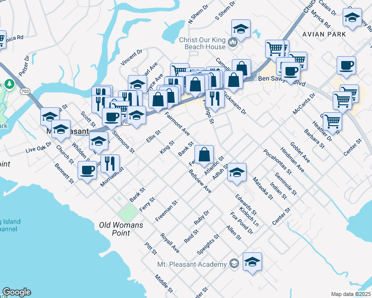 map of restaurants, bars, coffee shops, grocery stores, and more near 1319 Fairmont Avenue in Mount Pleasant